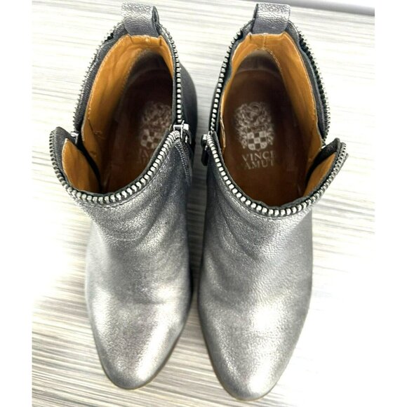 Vince Camuto Women Bootie Size 6 Bristin Low Heel Leather Bootie Exposed Zipper - Picture 4 of 10